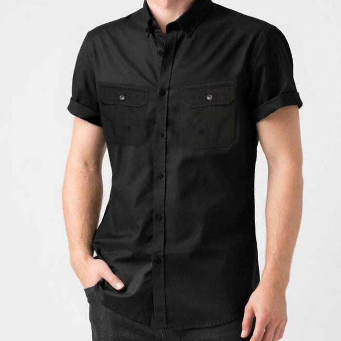 Short Sleeve Western Collar Shirt by YH (Double Pocket)