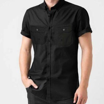 Short Sleeve Western Collar Shirt by YH (Double Pocket)